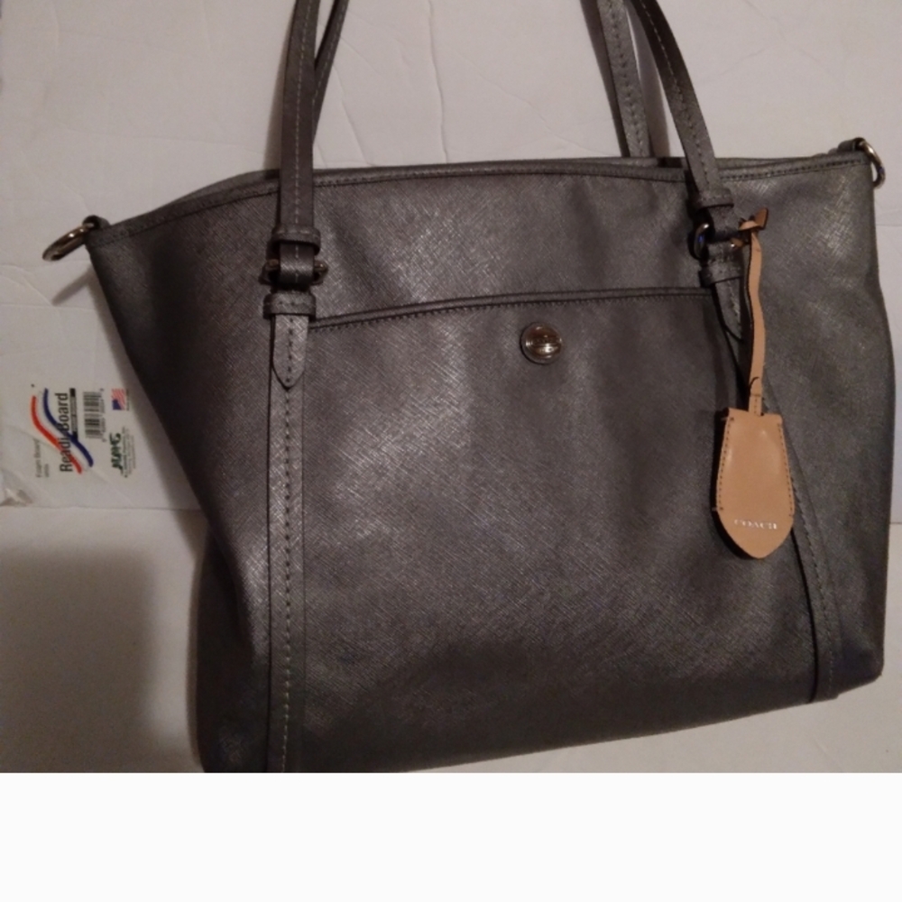 Coach Metallic Gray Tote Bag
